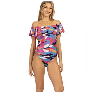TRINA TURK Rio Off The Shoulder Ruffled One Piece Swimsuit Size 12